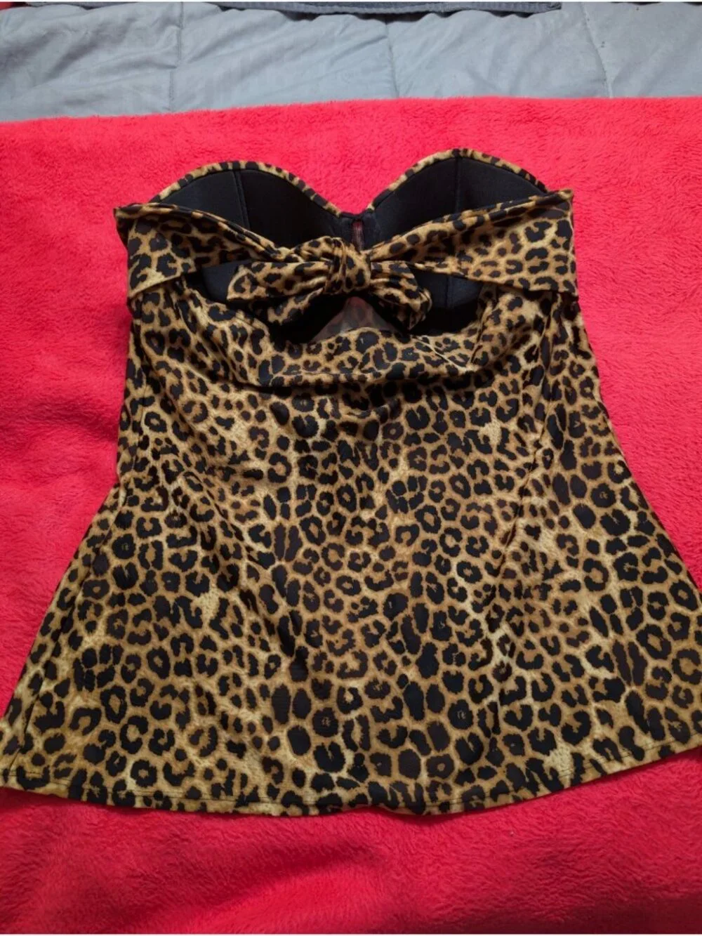 Smart Sexy Swim Tankini Top 38D Leopard Print Underwire Strapless Flounce
